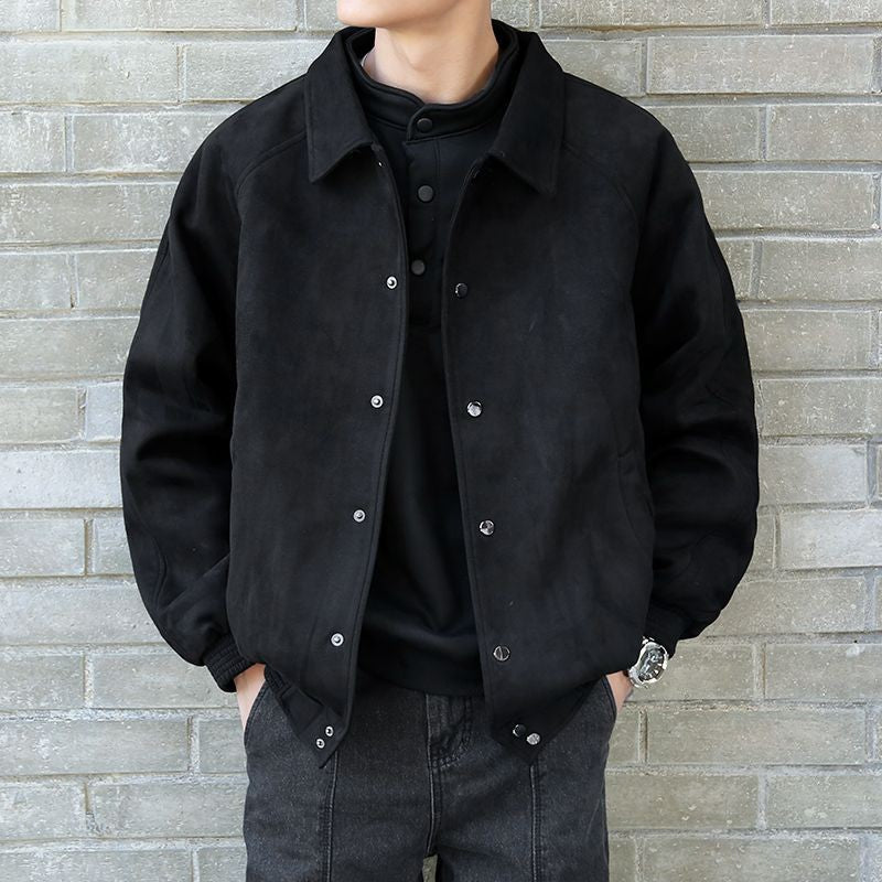 Men's Fashion Vibe Style Faux Suede Oversized Casual Jacket Autumn Streetwear Trendy Bomber with Premium Look