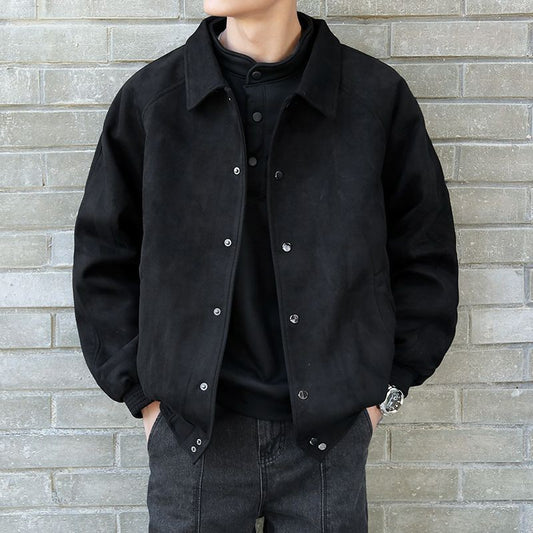 Men's Fashion Vibe Style Faux Suede Oversized Casual Jacket Autumn Streetwear Trendy Bomber with Premium Look