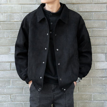 Men's Fashion Vibe Style Faux Suede Oversized Casual Jacket Autumn Streetwear Trendy Bomber with Premium Look