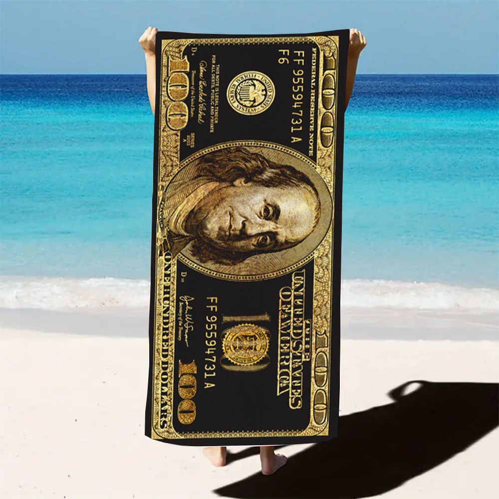 Microfiber Beach Towel, Quick Dry Absorbent Bath Towel, Hundred Dollar Print, Perfect for Beach Travel Camping Party Vacation