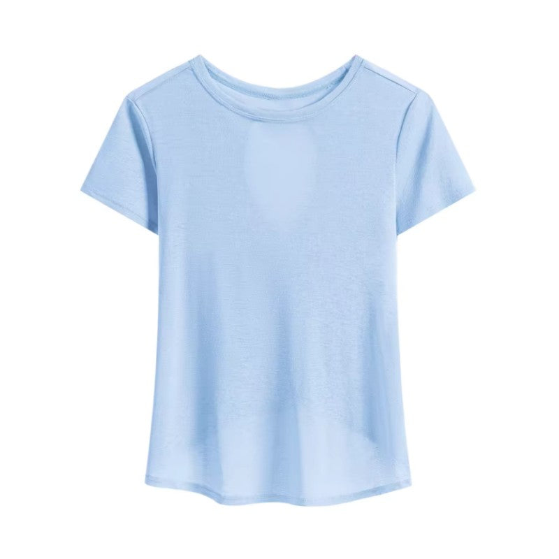 DRUR Gym Tops Women Lightweight Sweatshirt Summer Short Sleeve Quick Dry Fitness Running Tshirt Back Cross Hollow Yoga Wear New