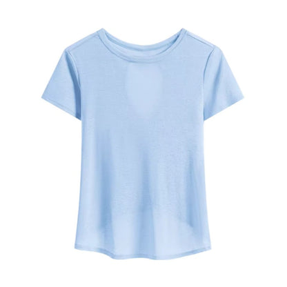 DRUR Gym Tops Women Lightweight Sweatshirt Summer Short Sleeve Quick Dry Fitness Running Tshirt Back Cross Hollow Yoga Wear New