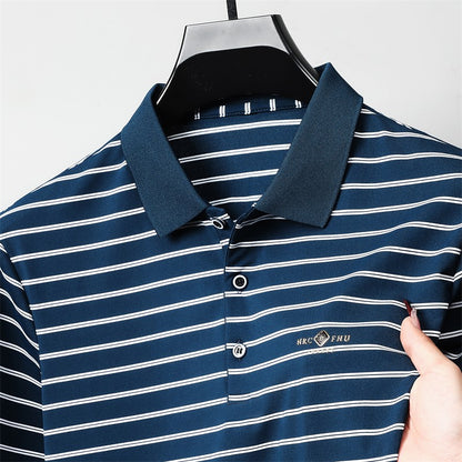 Men's Casual and Fashionable Striped Short Sleeved Polo Shirt Summer Comfortable Sweat Absorbing Breathable and Versatile Top
