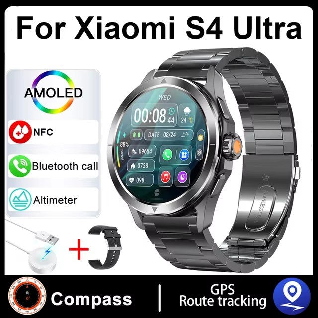 Novo Para Xiaomi S4 Ultra Outdoor Sports Smart Watch Masculino 1,53 polegadas AMOLED NFC GPS Bússola Frequência cardíaca À prova d'água Chamada BT Smartwatch