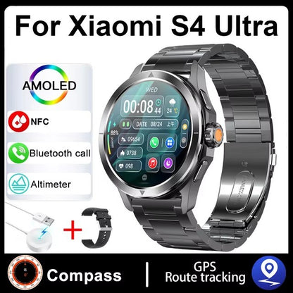 Novo Para Xiaomi S4 Ultra Outdoor Sports Smart Watch Masculino 1,53 polegadas AMOLED NFC GPS Bússola Frequência cardíaca À prova d'água Chamada BT Smartwatch