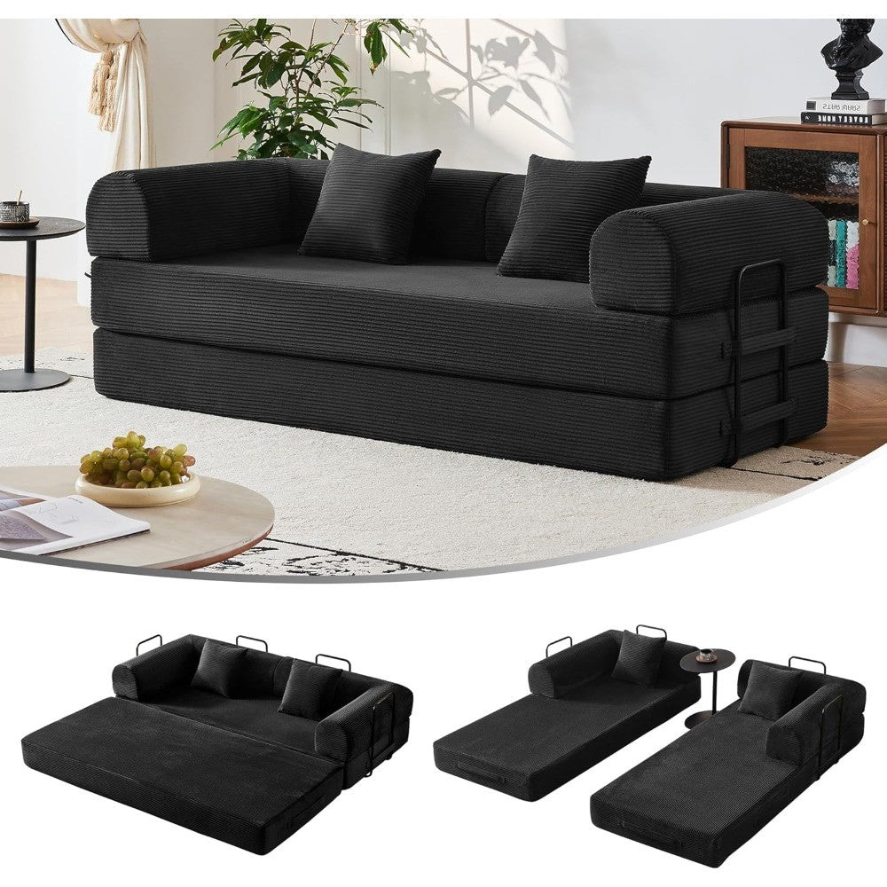 79" Convertible Sofa Bed, Corduroy Convertible Sleeper Sofa Bed, Boneless Couch with Fixed-Shape Frame, Floor Sofa Modular Couch