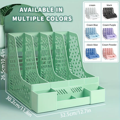 1pc Desktop File Organizer with 4 Compartments PP Material Detachable Space-Saving Office Supplies Document Sorting Storage Box