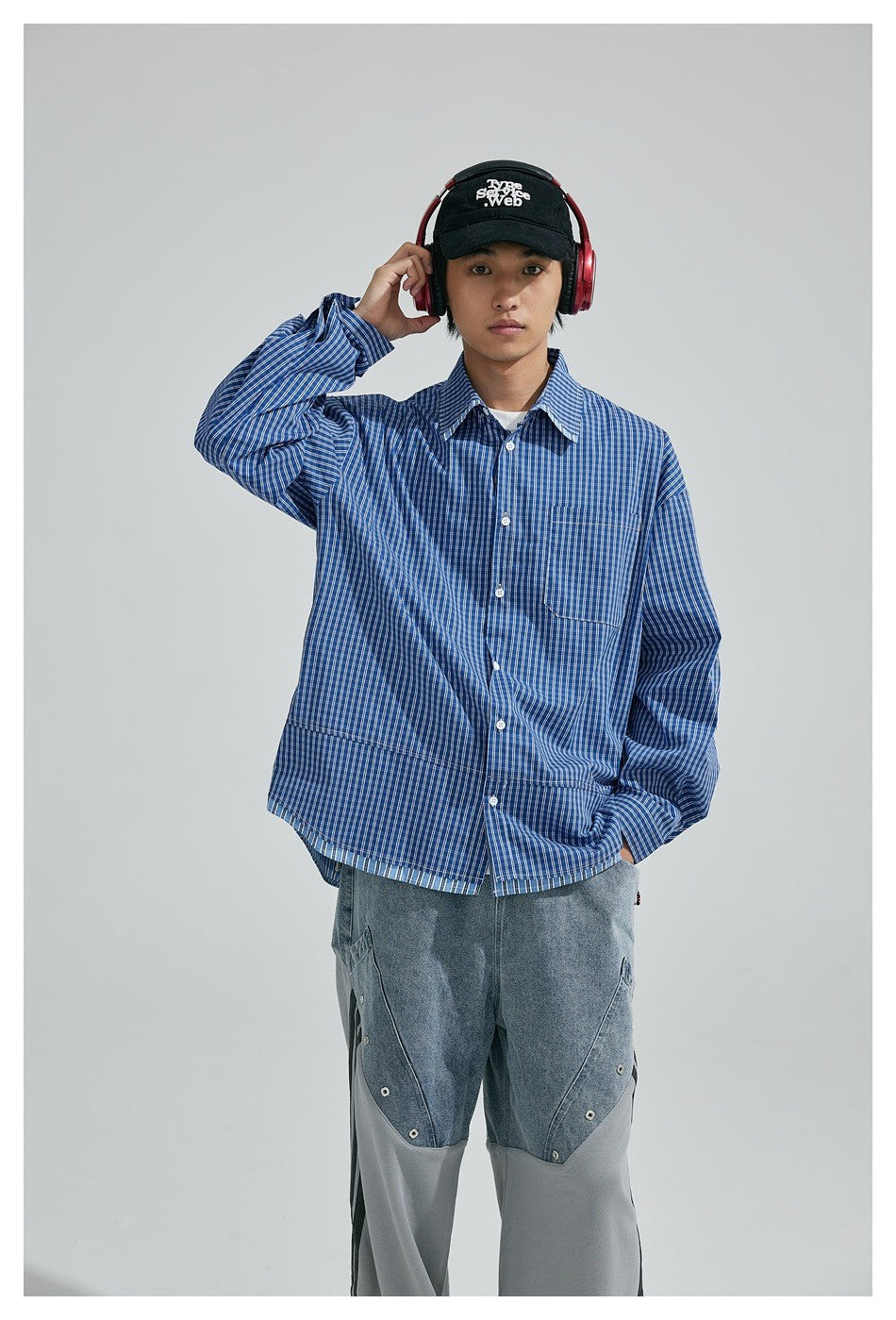 Cityboy Oversize Cargo Shirt Men Japanese Streetwear Fashion Loose Casual Plaid Splice Stripe Long Sleeve Shirts Blouses