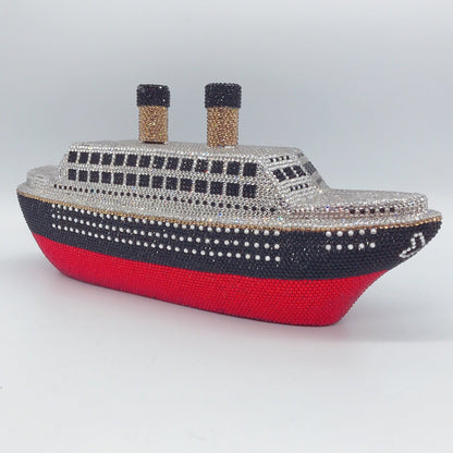 New Boat Crystals Clutch Purse RED Blue Women Gems Evening Clutch Bag Wedding Bridal Minaudiere Rhinestones Handbags and Purses