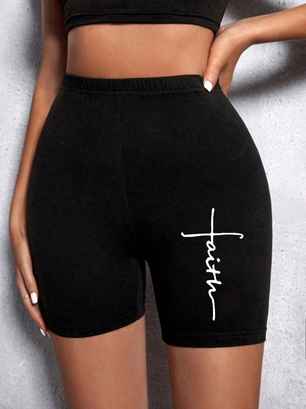 Trend Women Sports Shorts  Simple White Line Letter Graphic Print Tight Shorts High Elastic Comfortable Soft Thin Female Clothes