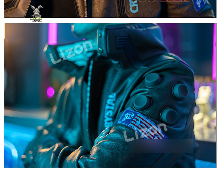 Punk 2077 Leather Jacket LED Collar V Cosplay Costumes for Man Women