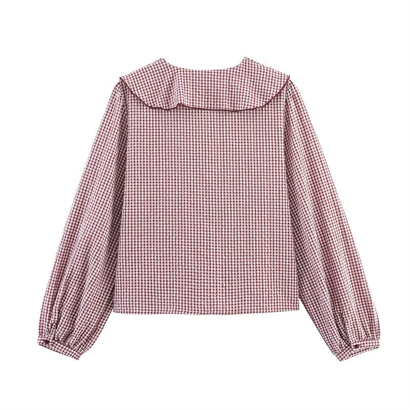 Women's Shirt Fall 2025 New Red Check Long Sleeve Stacked Decoration Pastoral Collegiate Shirt Casual Fashion Lively Personality