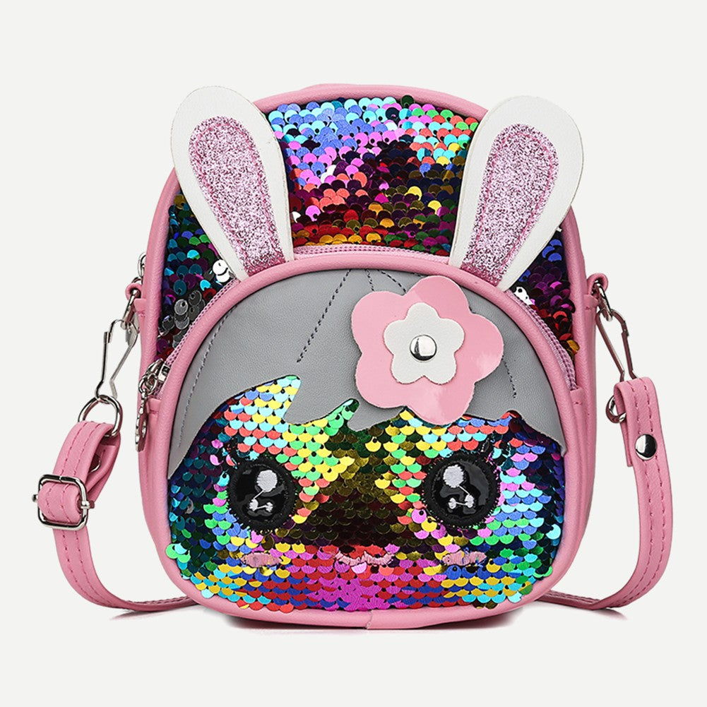 Mochila de Lantejoulas de Coelho para Meninas, Crianças, Pré-escola, Ensino Fundamental, Bolsas Infantis com Orelhas de Coelho, Material Escolar