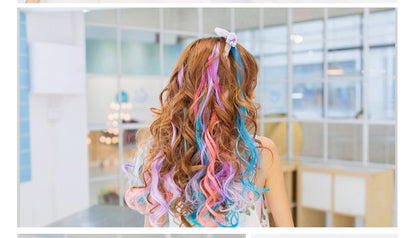 Cabelo Sintético Arco-Íris Ondulado, Extensões de Cabelo Longas, Extensões de Cabelo com um Único Clipe, Perucas Coloridas de Fibra Sintética, Cabelo Falso 20";;VERDADEIRO;;"Q33,20inches