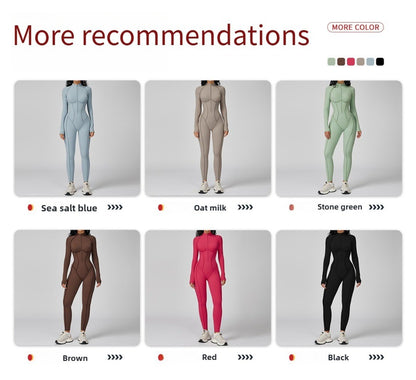 Seamless Yoga Jumpsuit Peach Hip High Elasticity Zipper Bodysuit Long Sleeves One-Piece Workout Clothes Gym Leggings Sportswear