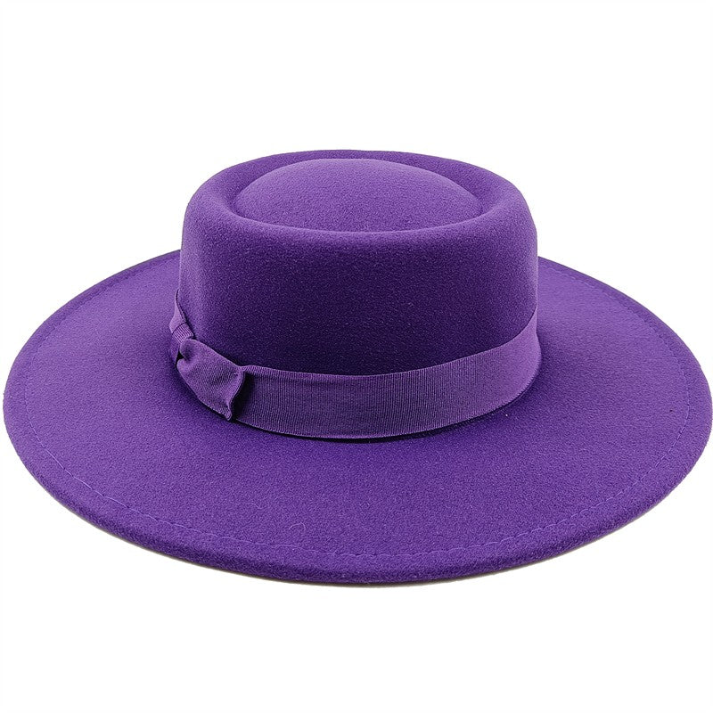 Chapéu Fedora unissex de inverno, superfície circular côncava e convexa, chapéu de jazz de feltro liso, elegante para homens e mulheres.