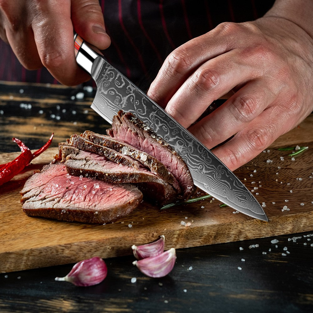 Conjunto de Facas de Cozinha de Aço Damasco Forjado para Arte 1-8 pçs Faca de Cozinha Profissional de Hotel para Fatiar e Cortar Utensílios de Cozinha Premium