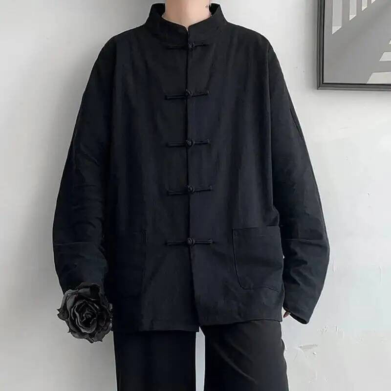 Chinese Traditional Clothes Improved Hanfu Cotton Qipao Top Autumn Spring Casual Outwear Male Big Size Shirt Kungfu Jackets