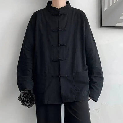Chinese Traditional Clothes Improved Hanfu Cotton Qipao Top Autumn Spring Casual Outwear Male Big Size Shirt Kungfu Jackets
