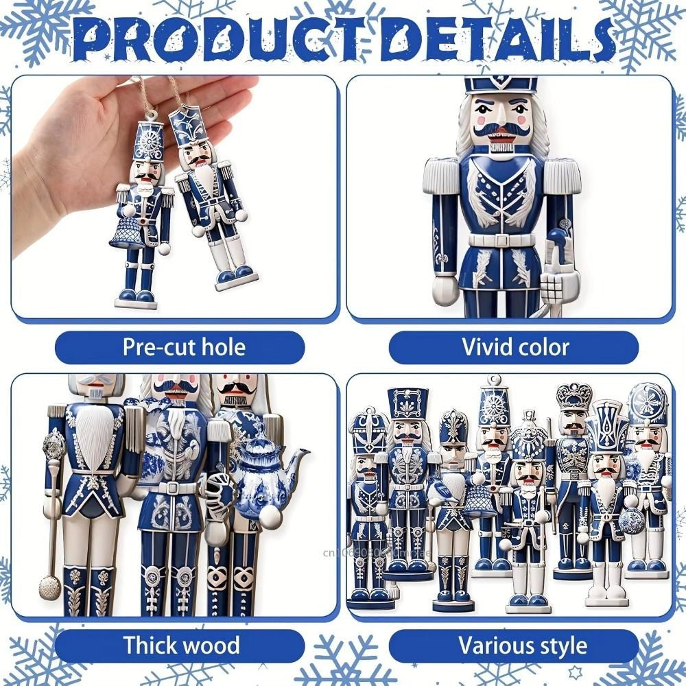 12/24/36PCS XMAS Wooden Nutcracker Soldier Pendant Blue 8CM Christmas Wooden Nutcracker European-Style Home Decoration