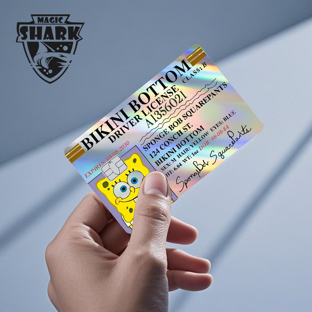 Magic Shark 2026 Chegada Nova Engraçado Fofo Desenho Animado Adesivo Holográfico Película a Laser Pele Brilhante para Cartão de Débito Crédito Banco
