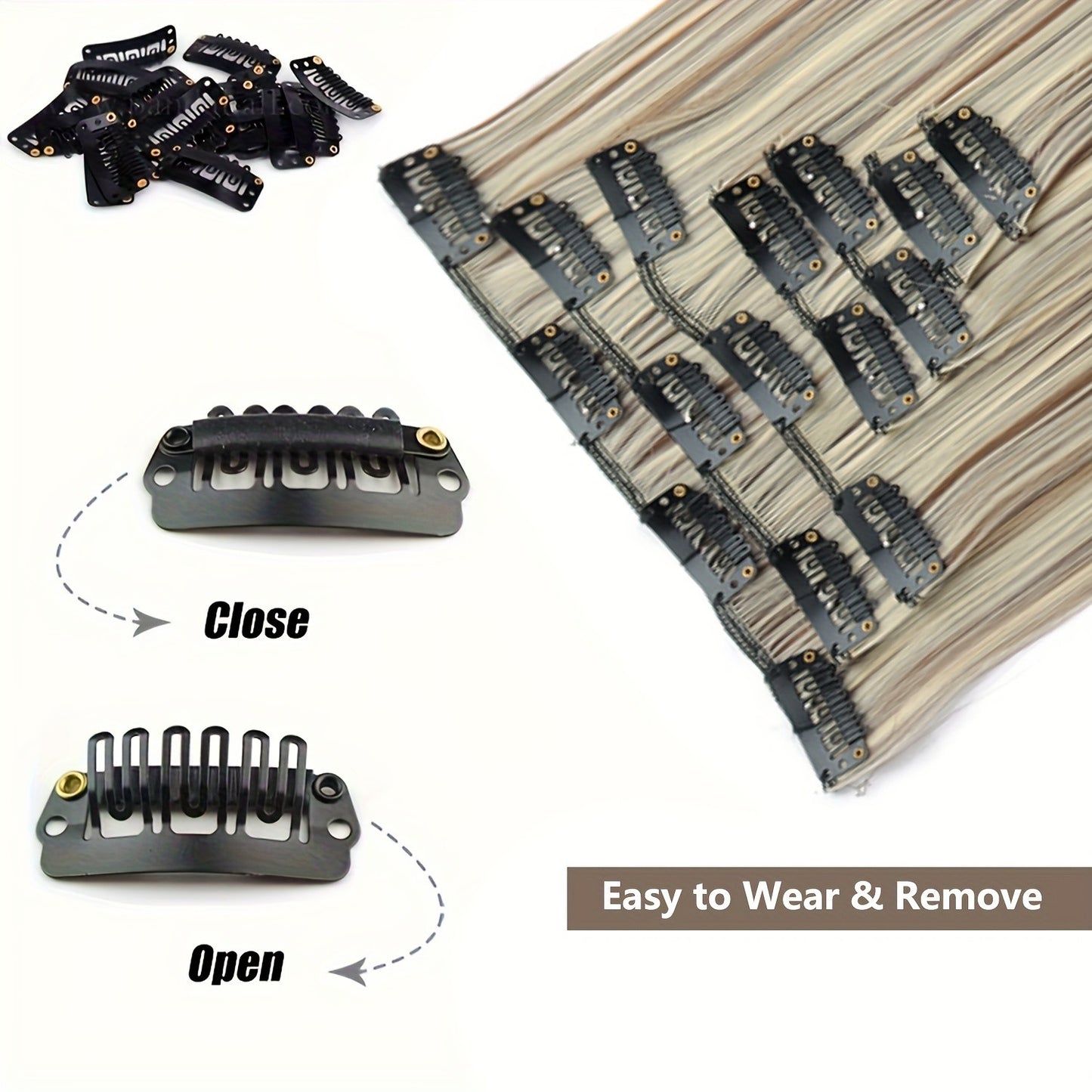 Cabelo Liso Comprido 16 Clipes 7 Pçs/Conjunto de Apliques de Cabelo Sintético Natural Loiro Preto Resistente ao Calor 2026