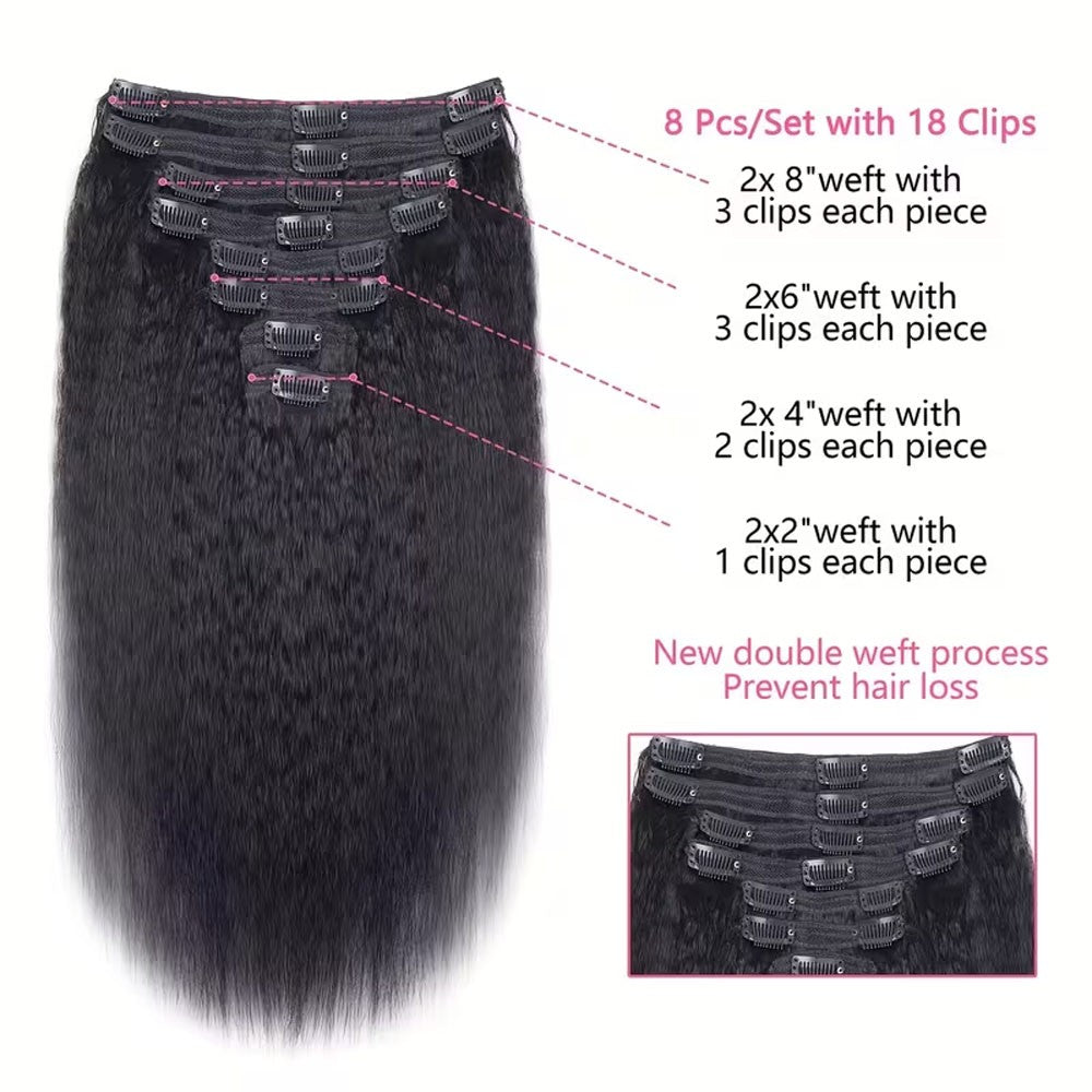 Apliques de Cabelo Humano Cacheado Liso Kinky Reto Cor Natural Brasileiro 100% Remy 120g 8 Peças/Conjunto Cabeça Cheia Para Mulheres