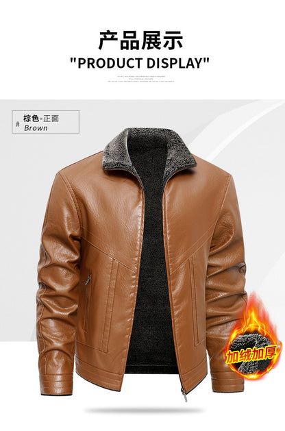 2025 veluokldly Leather Jacket Man Winter Motocross Windproof Warm PU Leather Coat chaqueta Male Trendy Motorcycle Fleece Coats