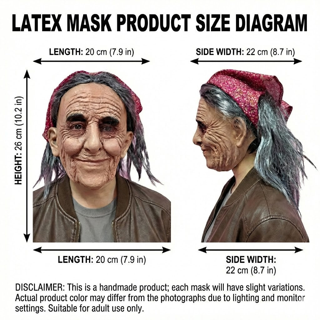 Unique Old Grandma Mask Halloween Carnival Costume Party Realistic Peasant Woman Performance Mask