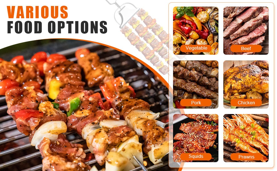 3Pcs Skewer Sticks Kabob Sticks for Grilling 14'' 3 Way Grill Skewers Metal Barbecue Skewers with Push Rod Sliders BBQ Accessory