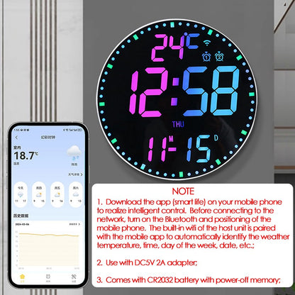 RGB LED Digital Wall Clocks Intelligent Wifi App Control Temperature Date Week Display Multi-functional Electronic Alarm Clock