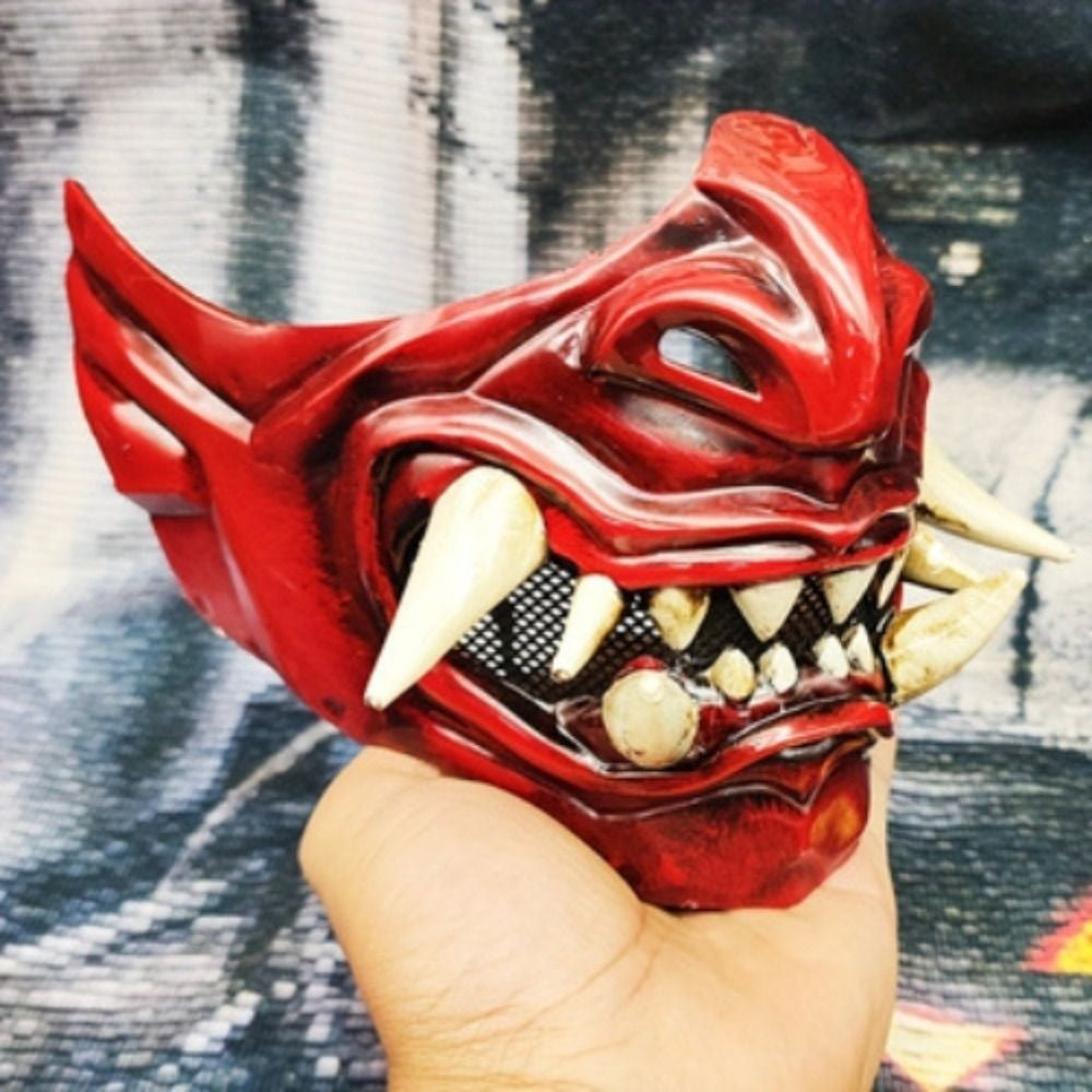 Creative Half Face Cosplay Red Prajna Mask Spooky Funny Samurai Cosplay Mask 3D Masquerade Japanese Mask Toy Children's Toys