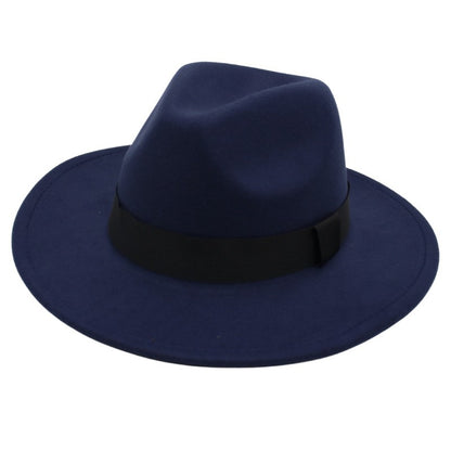 Autumn and winter men and women's new large brimmed hats, fashionable woolen jazz hats, English style top hats