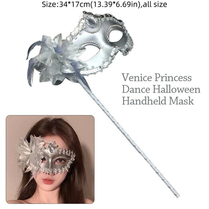 Venetian Party Handheld Masquerade Masks Stick Side Flower Festival Costume Party Half Face Mask Carnival Party