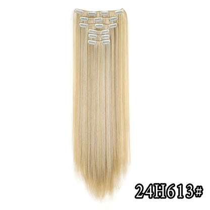 Apliques de Cabelo Natural de 24 Polegadas Cabelo Sintético para Mulheres Kit de Fios de Cabelo 16 Tic-Tacs em 6 Peças Apliques Mechas de Cabelo