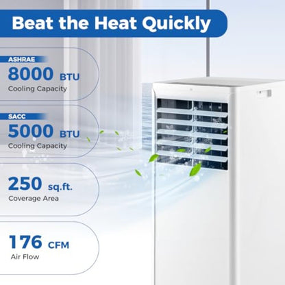 Ar Condicionado Portátil 8000 BTUs para Casa e Escritório com Ventilador Refrigeração Desumidificador Modo Dormir Refrigera até 23 m²