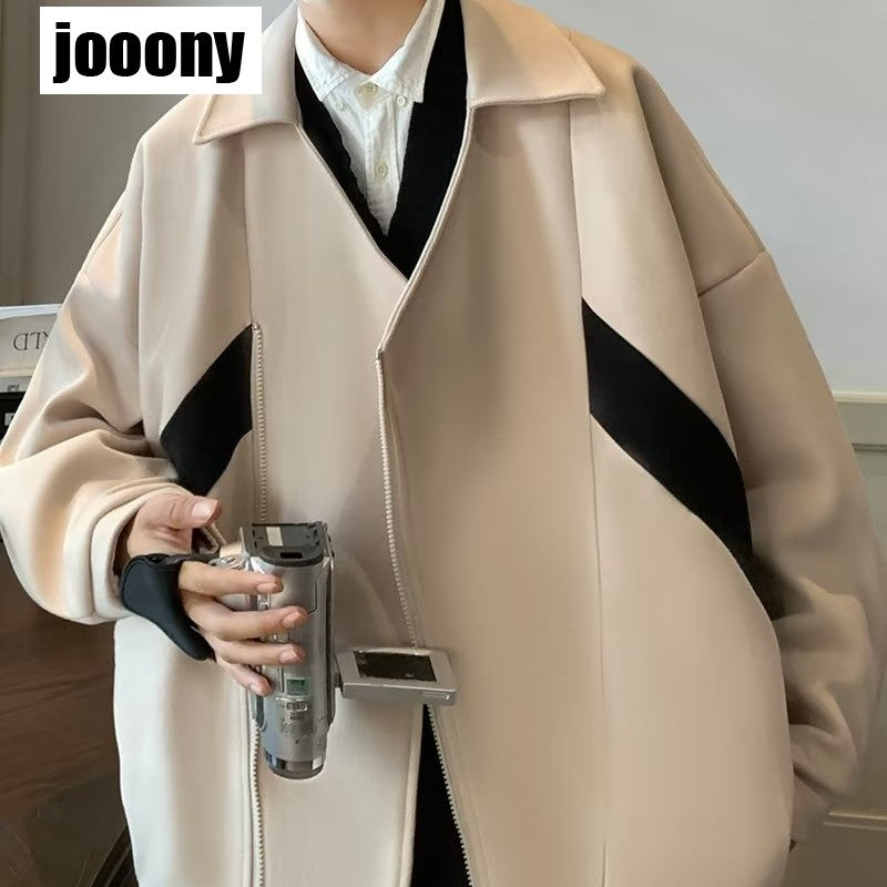 Commuting style Harajuku Cropped Overcoat Vintage British Style Men's Autumn Winter High Street Fashion Style Jacket Fashion