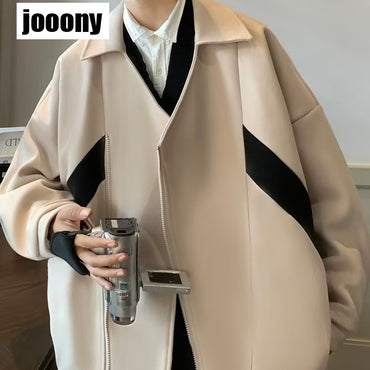 Commuting style Harajuku Cropped Overcoat Vintage British Style Men's Autumn Winter High Street Fashion Style Jacket Fashion