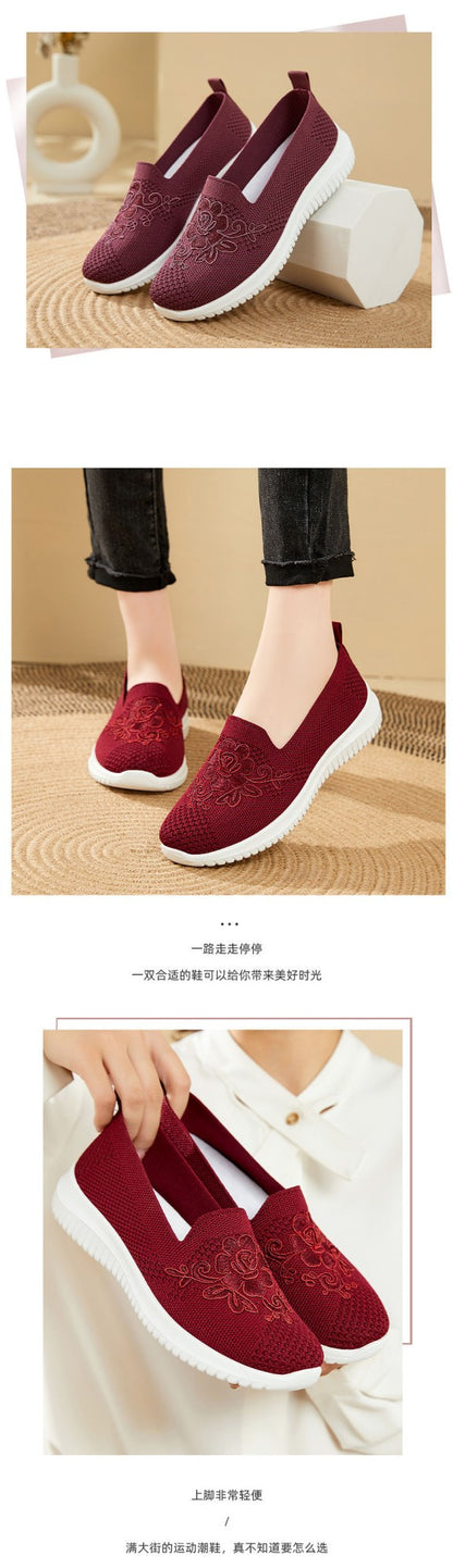 Women's Fashion Vulcanised Trainers 2025 Round Toe Breathable Flower Mesh Casual Flat Slip-On Women's Casual Vulcanised Shoes