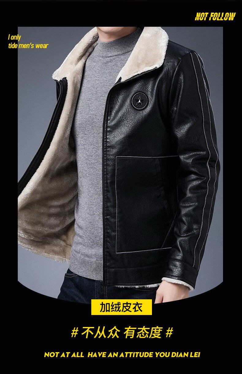 Plus Size Fur Collar Men's Leather Jackets Male Casual Plus Velvet Leather Jacket Thickened Style Leather Fashion Men Outerwear