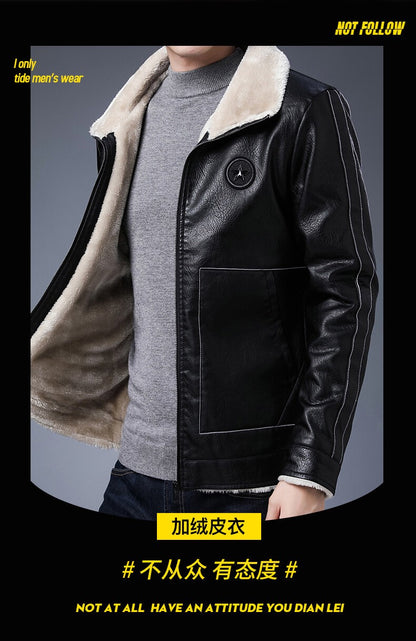 Plus Size Fur Collar Men's Leather Jackets Male Casual Plus Velvet Leather Jacket Thickened Style Leather Fashion Men Outerwear