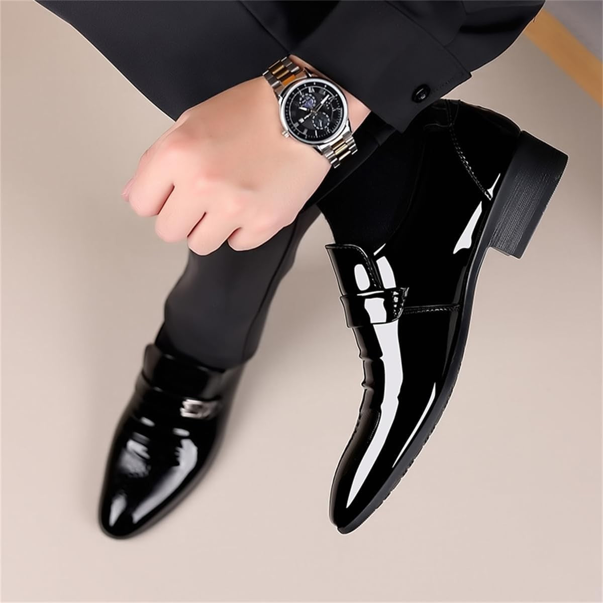 Mens Dress Shoes High Gloss Patent Slip On Loafers Formal Business Oxford Casual Driving Pointed Toe Boat Shoe For Men