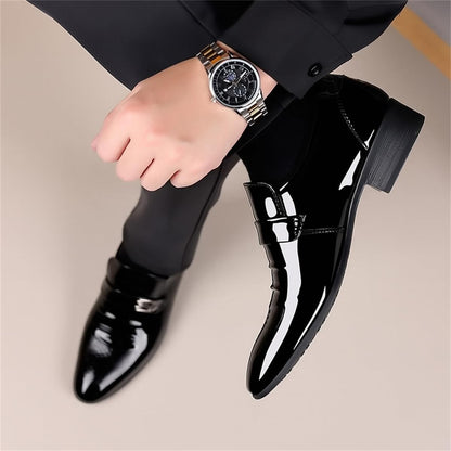 Mens Dress Shoes High Gloss Patent Slip On Loafers Formal Business Oxford Casual Driving Pointed Toe Boat Shoe For Men