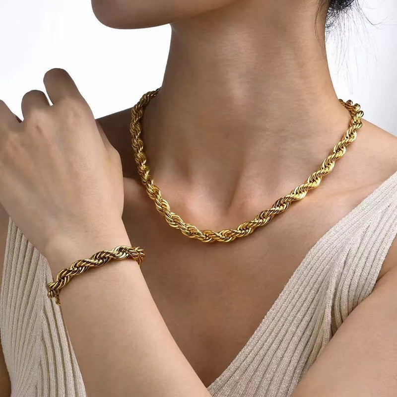 GANEMLY Conjunto de joias à prova d'água de aço inoxidável 316L, colar de corrente larga de metal, pulseiras, conjunto de joias com pingente de corrente dourada, presente