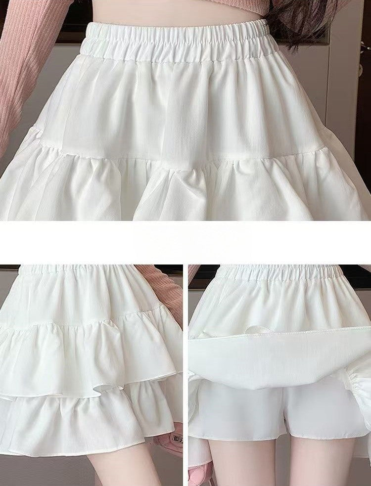 Korean Chic Y2K Sweet Girl's White Princess Mini Skirt Ballet-style Tiered Skirt Elastic High Waist Cake Skirt Shorts All-match