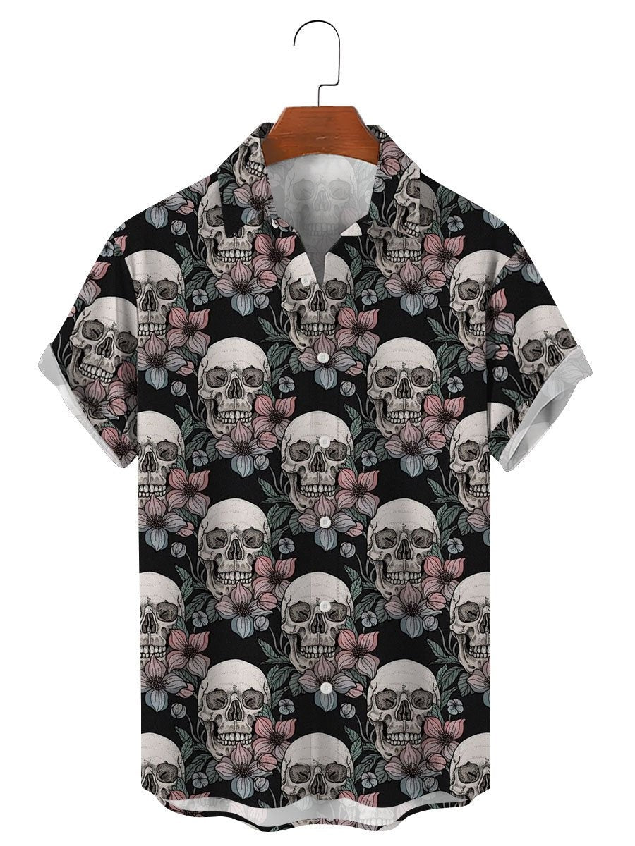 Mexico Sugar Skull Fashion Men's Shirts Funny Skull 3D Print Streetwear Short Sleeve Hawaiian Shirt Print Lapel Shirts For Men