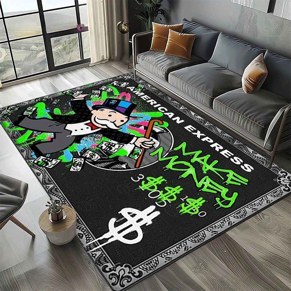 3D Rich Man Game Monopoly Dollar Cartoon Carpet Rug for Living Room Bedroom Home Sofa Decoration Kid Area Rug Non-slip Floor Mat