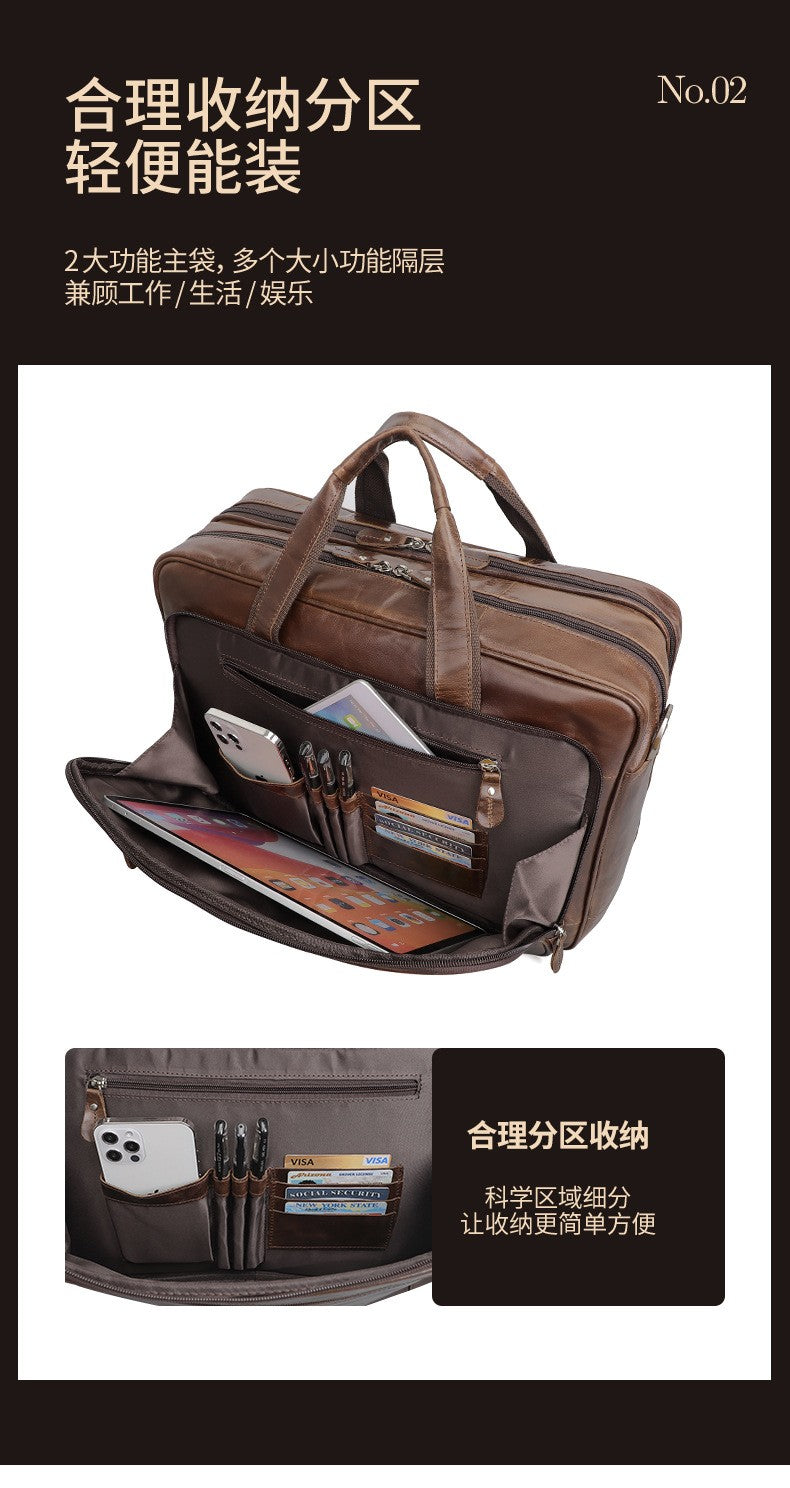 High Quality Genuine Leather Men Briefcase Business bag Crazy Horse Leather Large 17"inch Laptop Bag male Portfolio Office Case