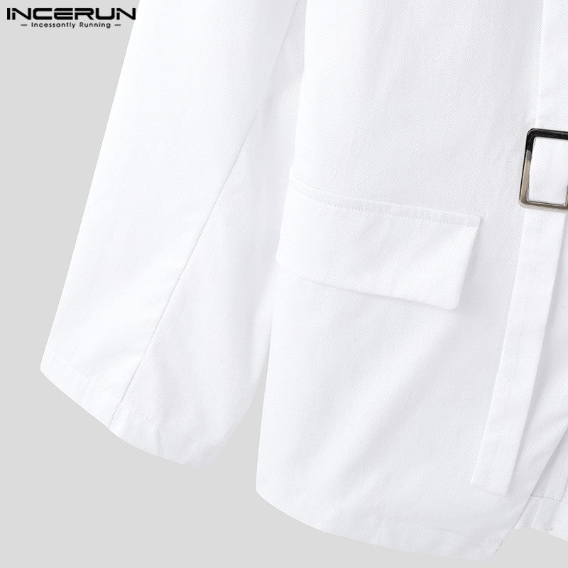 INCERUN Tops 2025 American Style Fashion Men Hollow Button Design Suit Coat Casual Streetwear Solid Long Sleeved Lace Up Blazers