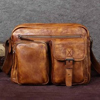 Vintage Military Canvas + Genuine Leather Men Shoulder Bag Sling Crossbody Bag Tote Handbag Men Canvas Messenger Bag  Leisure